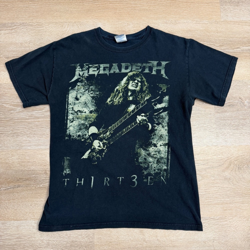Megadeth Th1rt3en Dave Mustaine Graphic T-Shirt Mens Medium Black Heavy Cotton